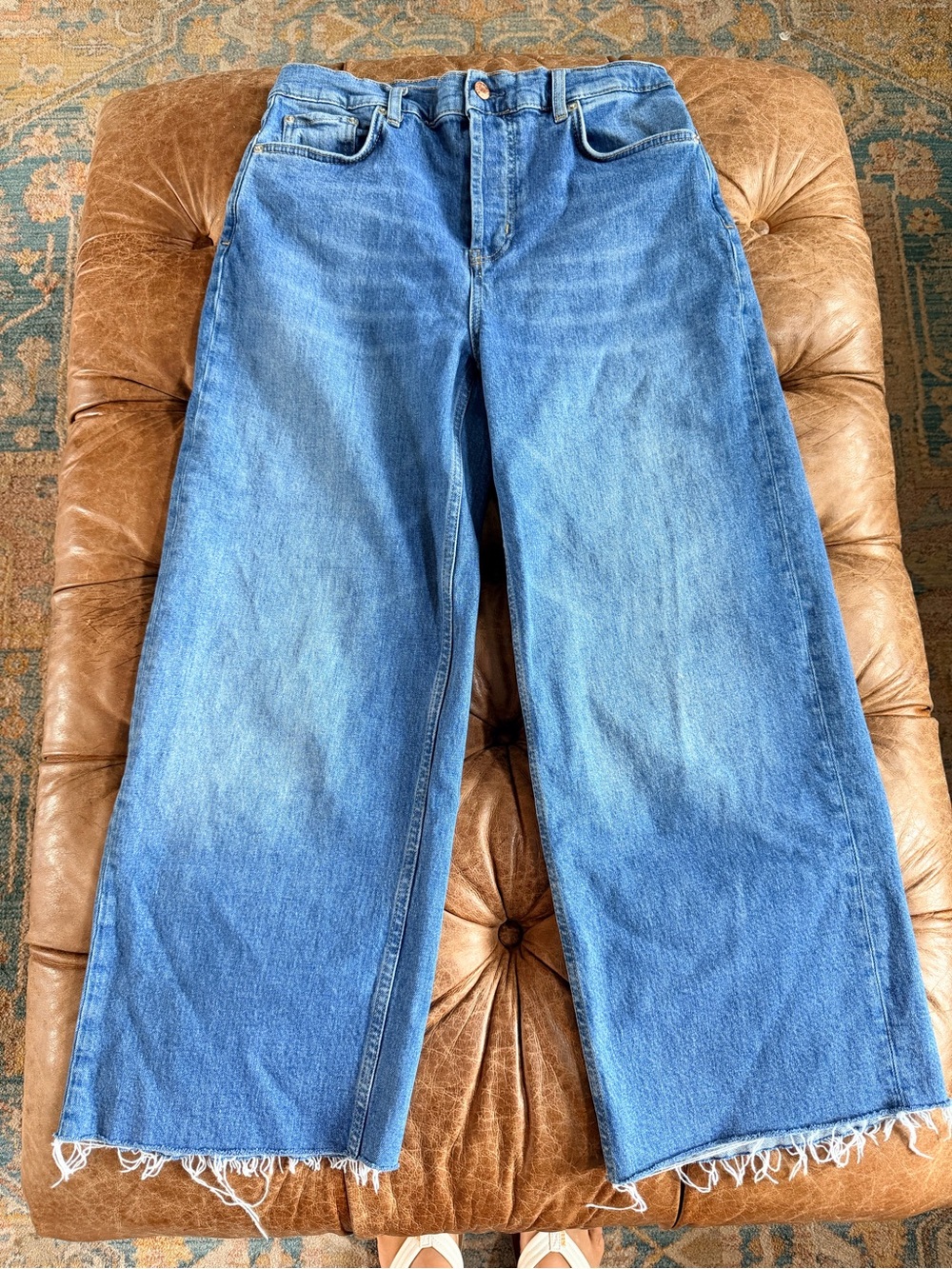 Rails The Getty Jeans Women’s 30 High Rise Wide Leg Raw Hem Blue Denim